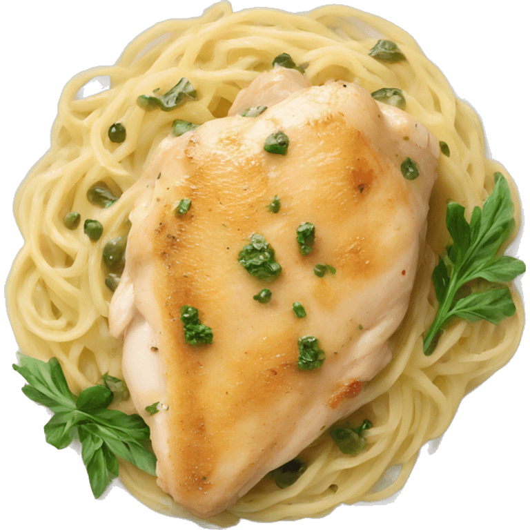 Realistic creamy Chicken piccata with angel hair pasta emoji