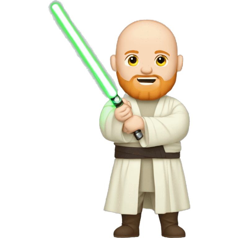 Full body Star Wars bald ginger bearded chubby man holding green light saber emoji