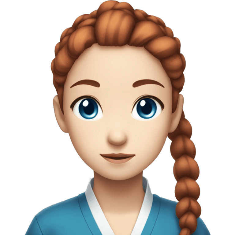 Japanese anime-inspired young girl with red brown hair tied in a ponytail and mesmerizing blue eyes emoji