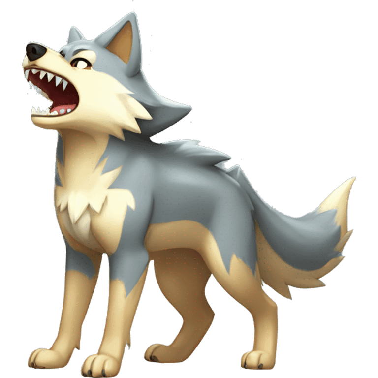 Shiny Wolf-Pokémon with a shark tail and a shark fin on back Full Body emoji