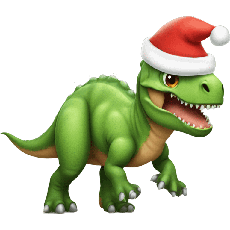 Dinosaur with santa hat emoji