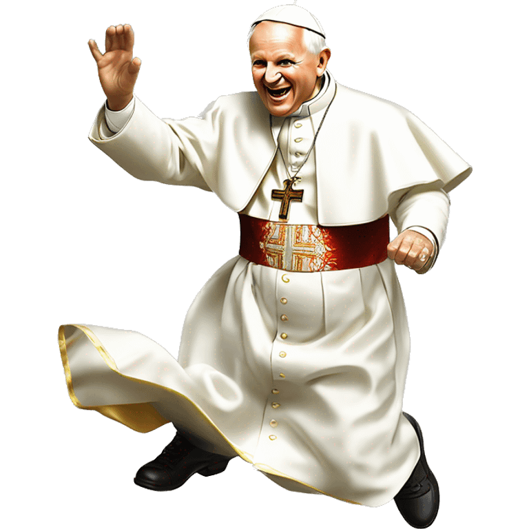 pope John Paul II jumping having text JP2GMD on his clothes emoji