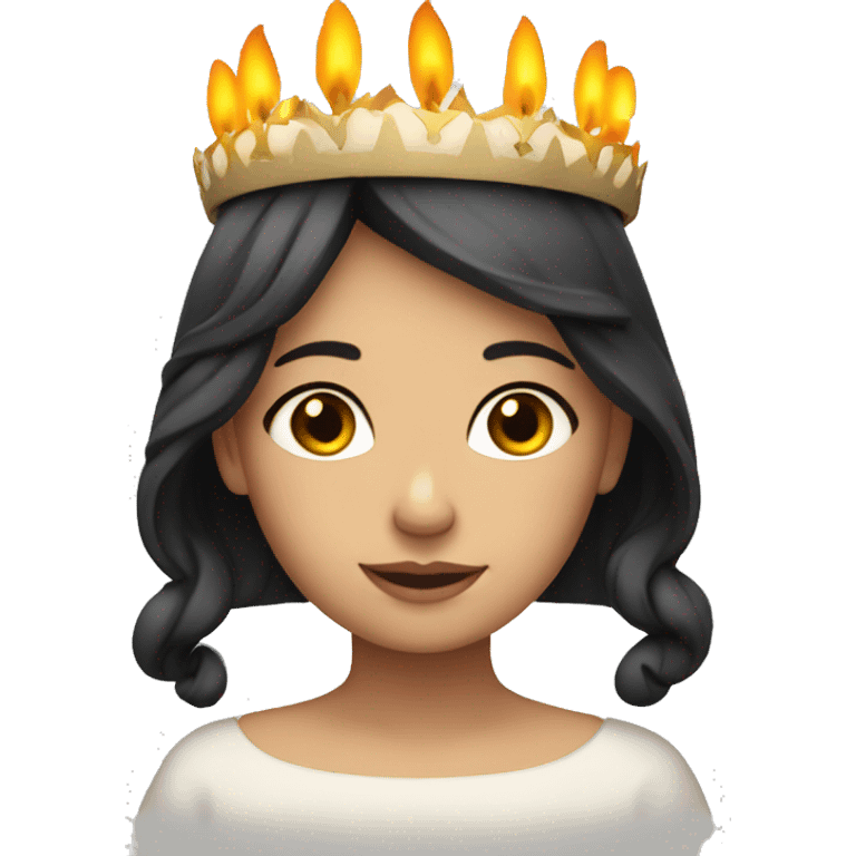 dark haired lucia with candles in her lucia crown emoji