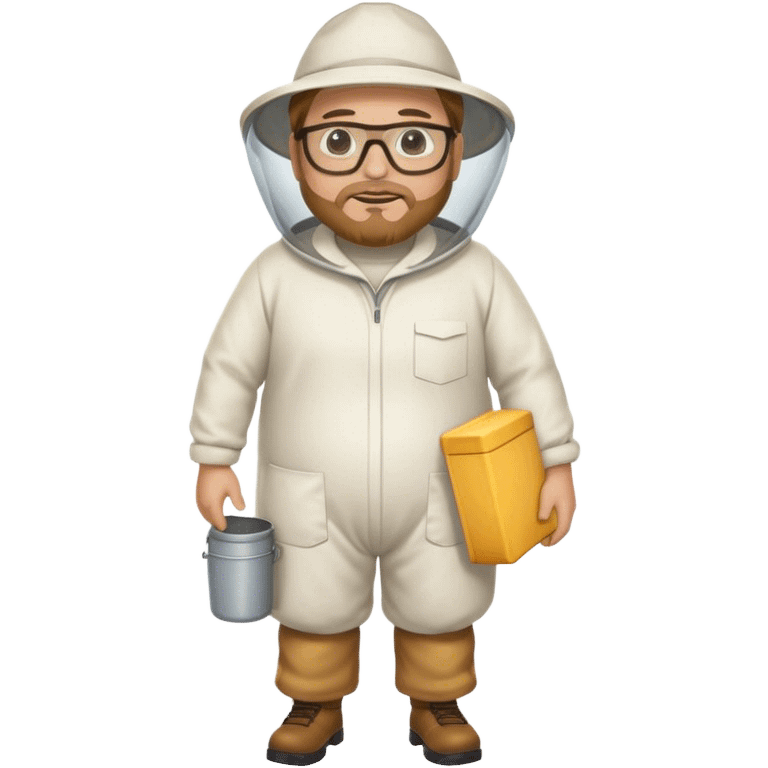 full body plus size bee keeper with light brown hair a goatee wearing glasses  emoji