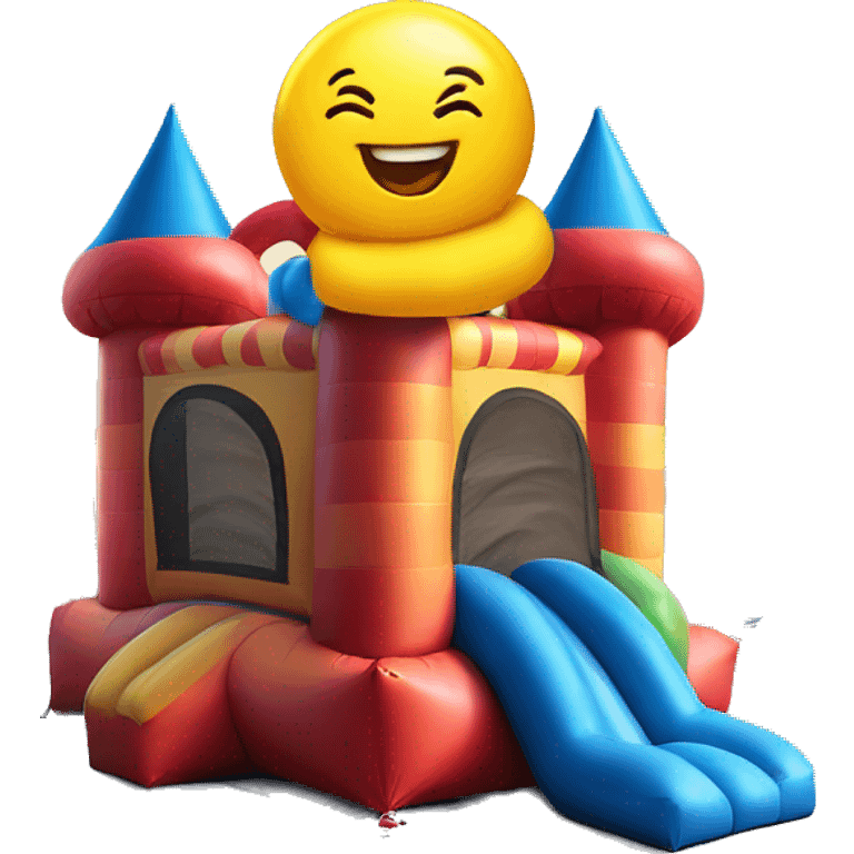 Bouncy castle on the roof of a brick building emoji