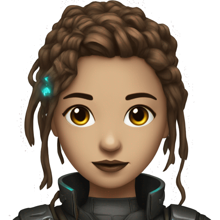 cyberpunk girl portrait with brown hair and a tree emoji