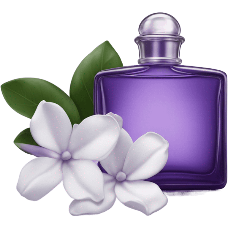 Aesthetic view of violet gardenias with a classic violet perfume bottle.
 emoji