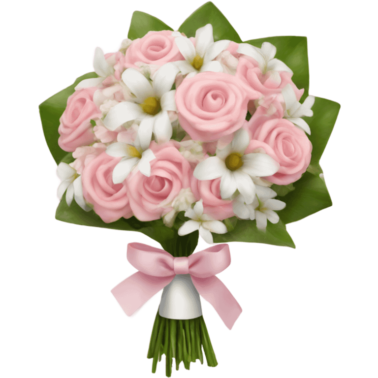 light pink bow tied on light pink and white flower bouquet  emoji