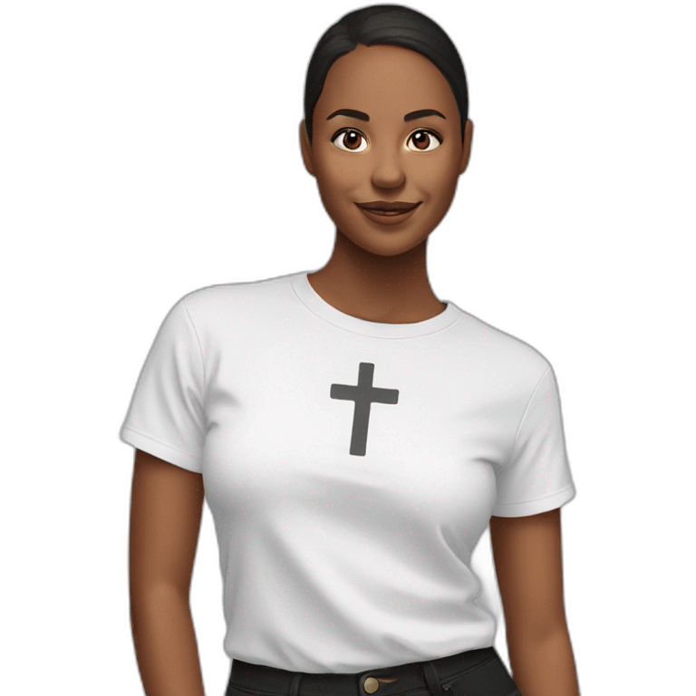 Woman with a cross t-shirt emoji