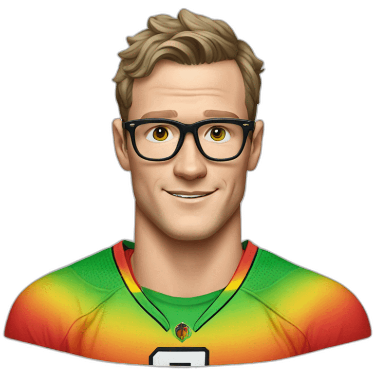 Jonathan Toews wearing glasses and rainbow clothes emoji