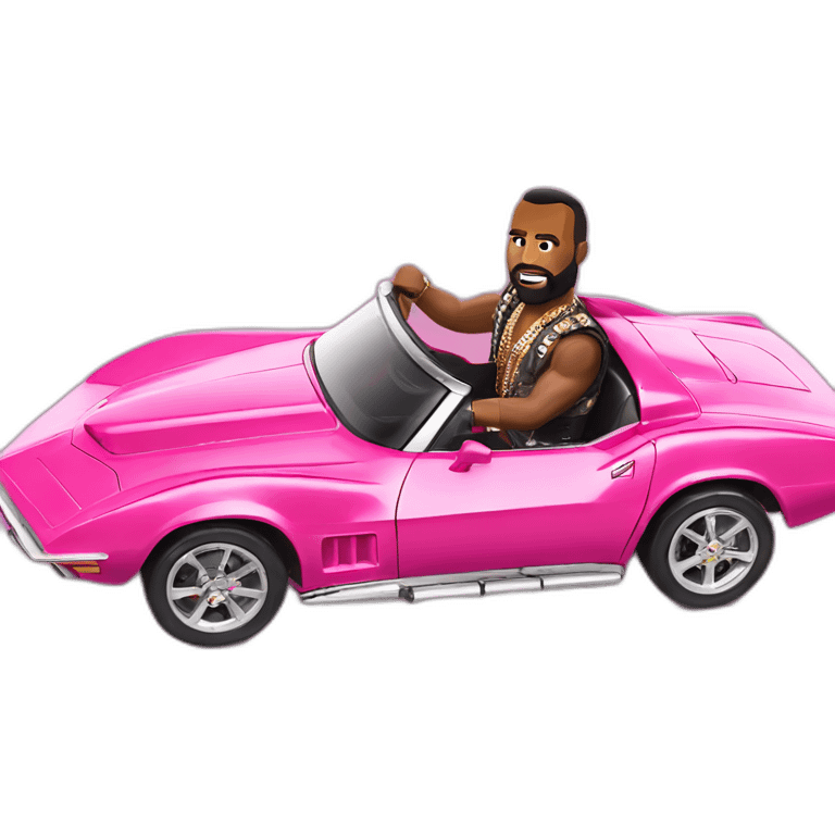 Mr t driving a Barbie corvette emoji