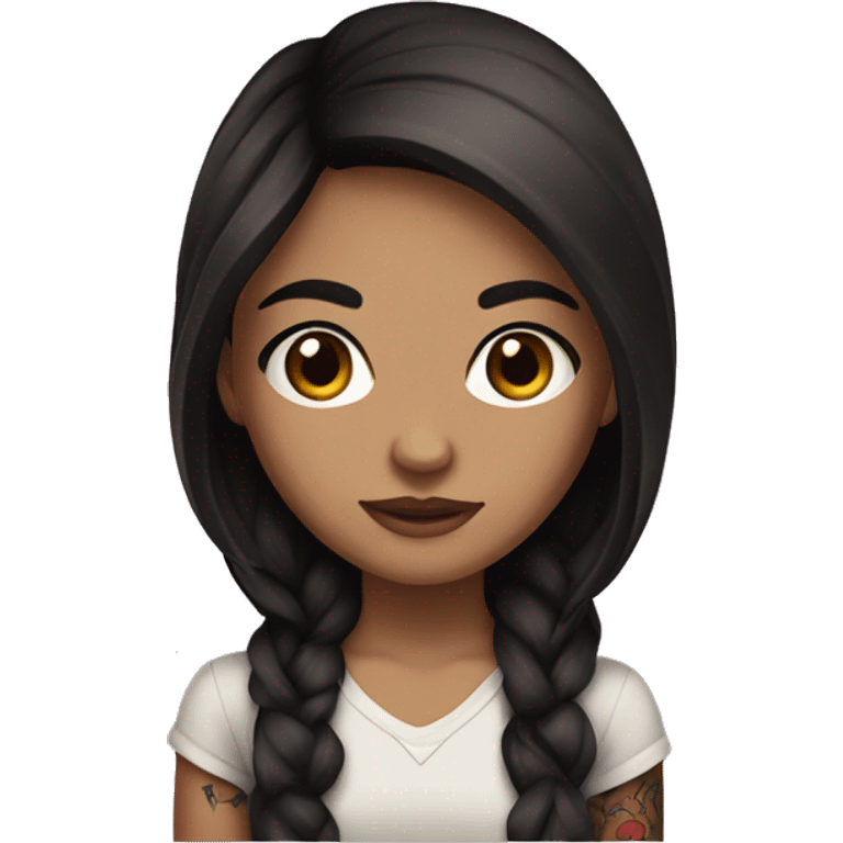 Girl with brown eyes, long dark brown hair, and tattoos emoji