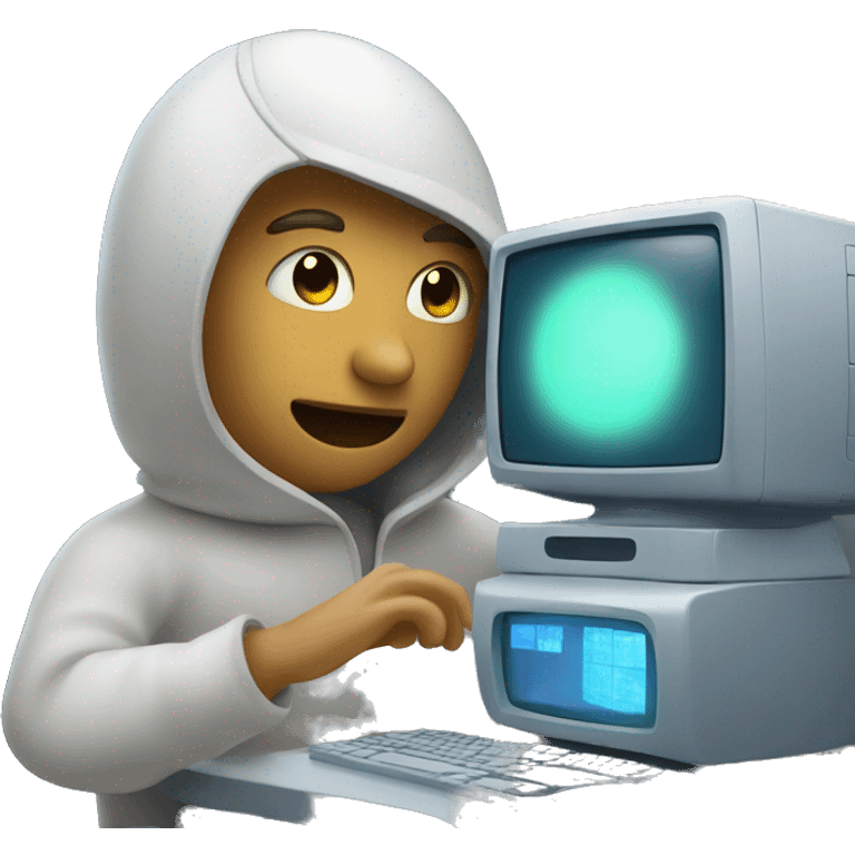 A person looking at a glowing computer screen emoji