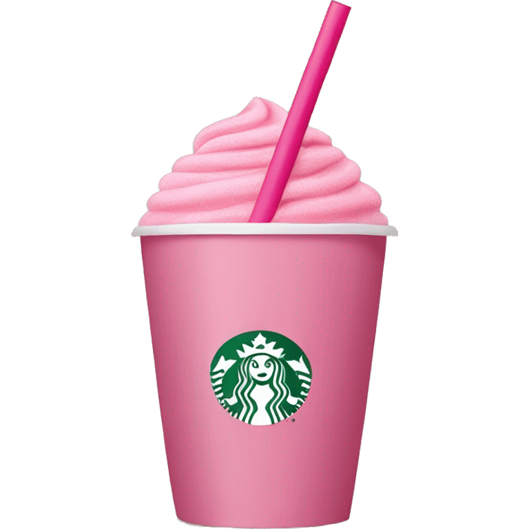 A pink Starbucks coffee cup with a pink straw and tan coffee inside emoji