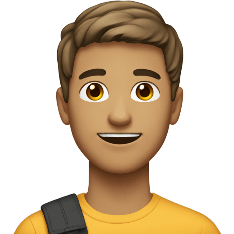 teenager with short brown hair, light beard, light then mustache , smiling emoji