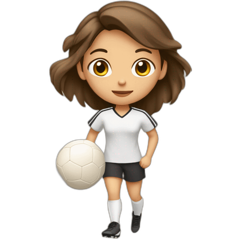 Fille footballeuse brune beige qui cour avec un ballon  emoji