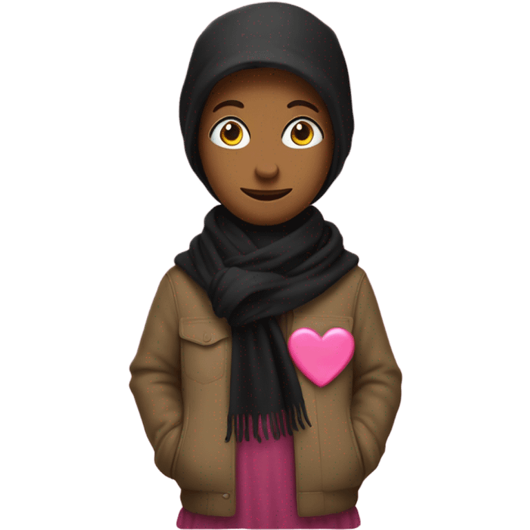 woodstock wearing a black scarf with pink heart print on the scarf emoji