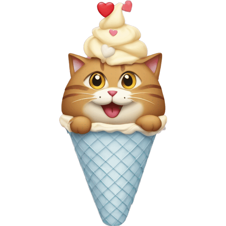 cat in an ice cream cone with hearts around its head emoji