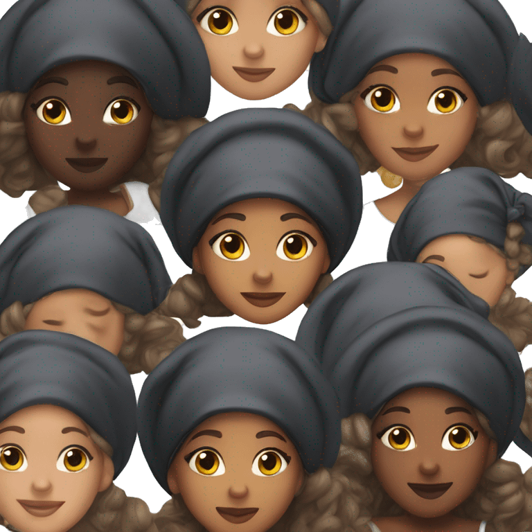 A large black woman wearing a bonnet and an Ariana grande shirt emoji