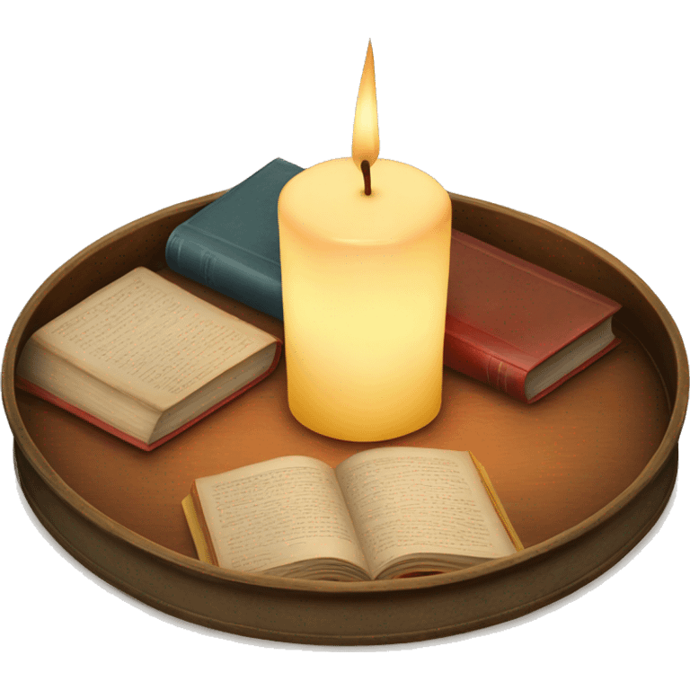 vintage tray with books and candle emoji