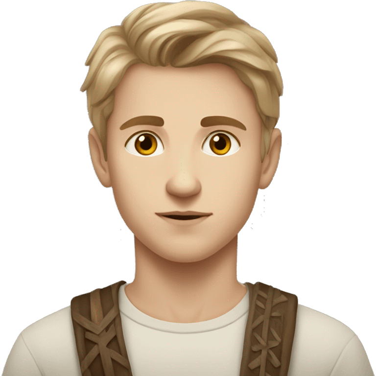 slavic white eyed young man with light brown hair and runic wearing emoji