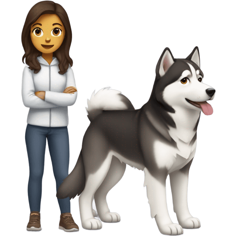 A brunette girl next to a roux Husky emoji