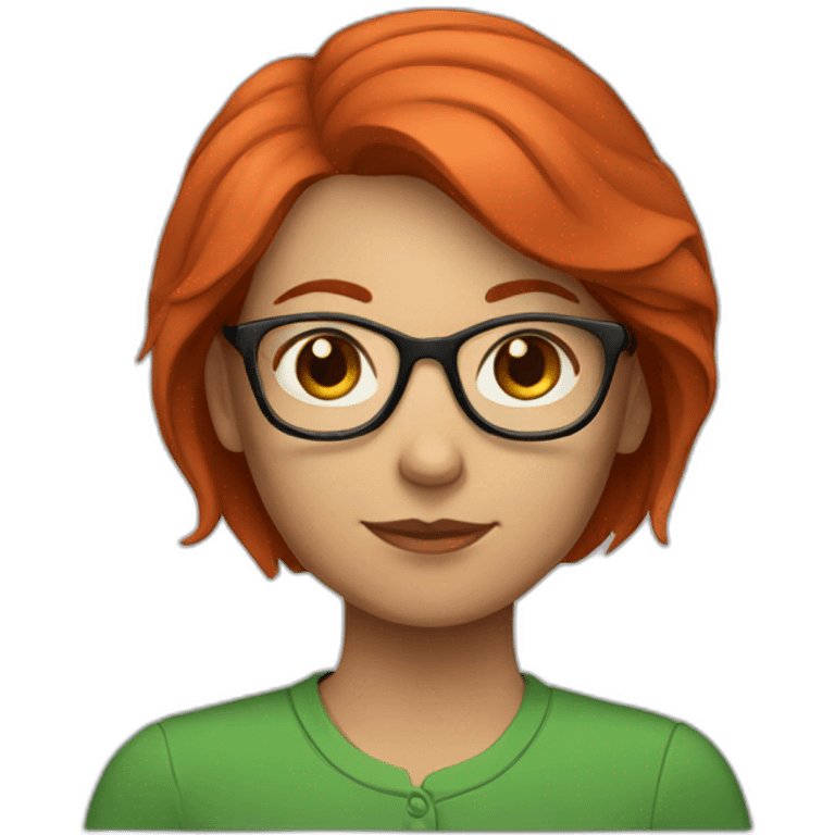 woman short red hair with glasses and a computer. Green shirt emoji