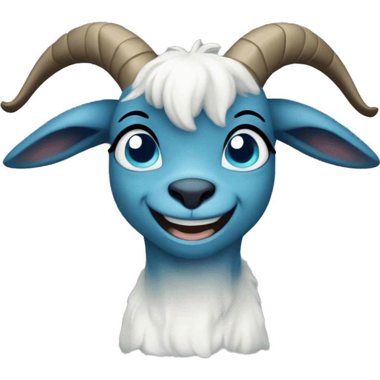 Blue goat whole body pretty smiling excited bluegreen eyes female emoji