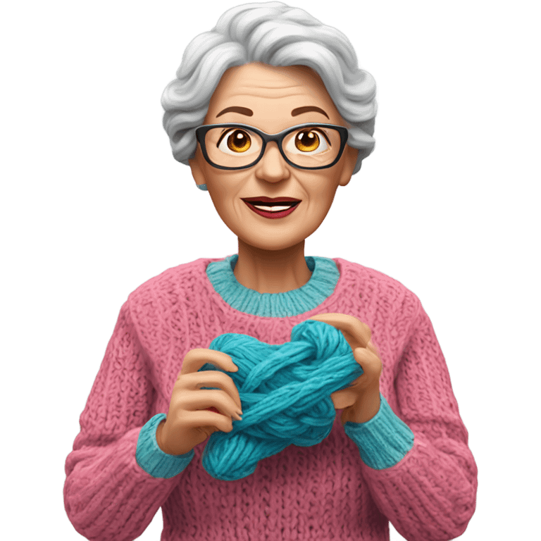 3d hyper realistic senior woman knitting  emoji