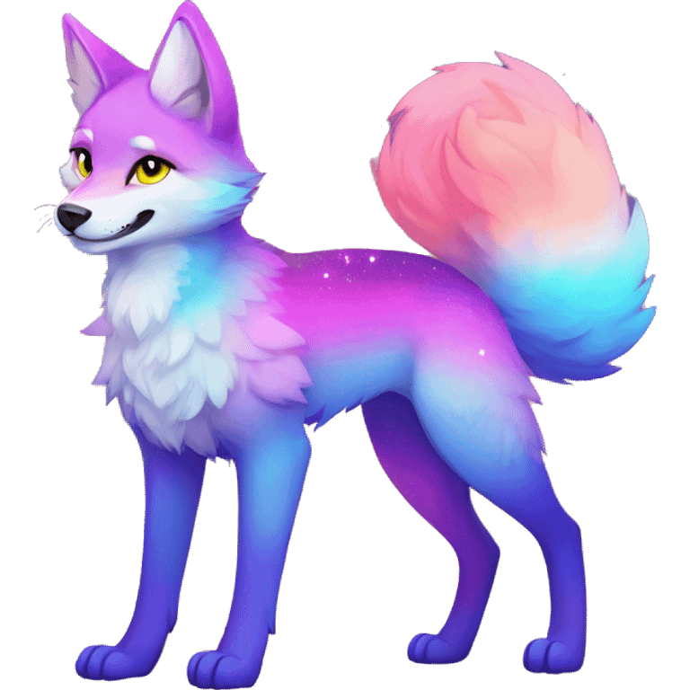 Colorful gradient-Sparkle-fox-wolf-cat-nebula-fursona full body emoji