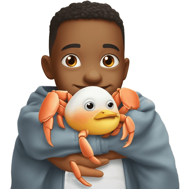 sea crab hugging baby chicken ￼ emoji