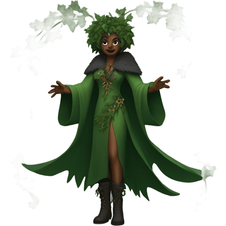 the morrigan dark version green man vines style furr robe stylish boots emoji