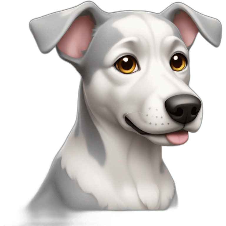 cute white-grey mongrel dog with big up ears emoji