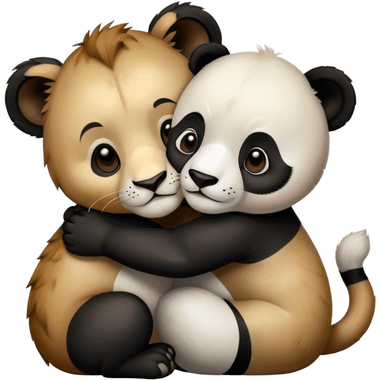 Cute Lion baby hug panda emoji