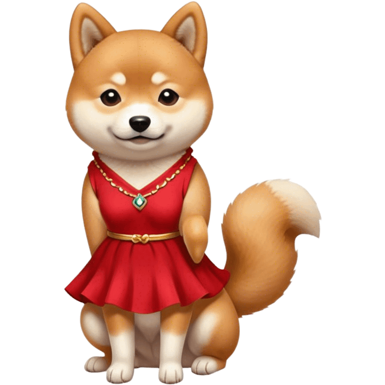 The shiba dog wear a cutie red dress emoji