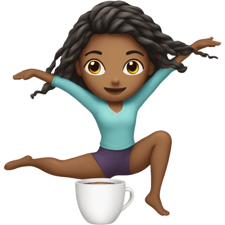 Girl doing a split with a cup on her hair emoji