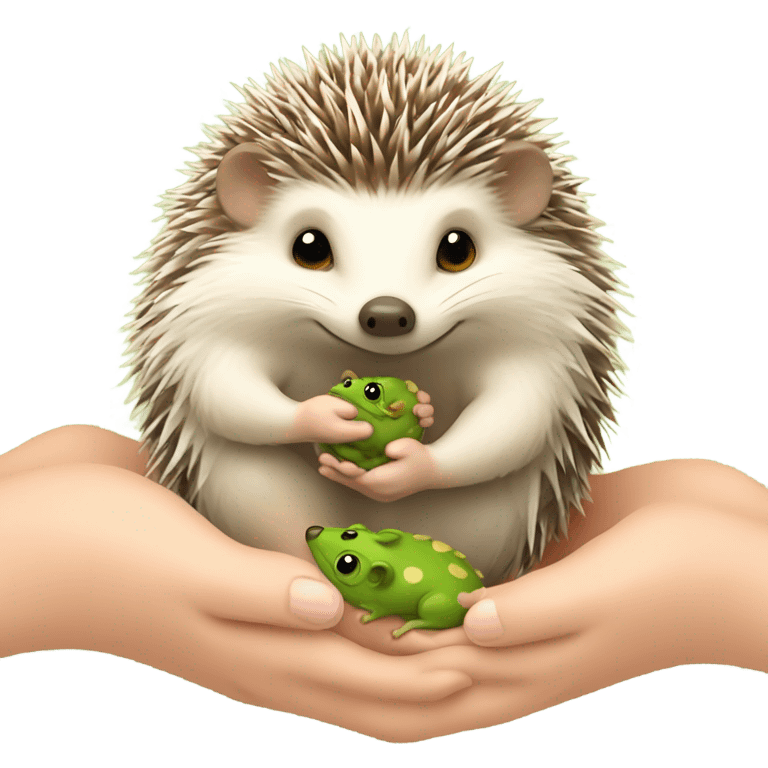 Hedgehog holding a frog emoji