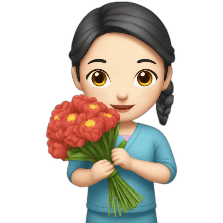 cute Chinese girl with bouquet emoji