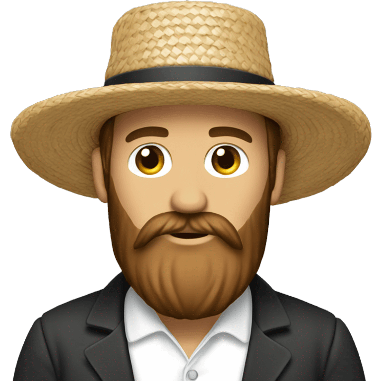 Amish man white with brown straw hat building a building with beard without a mustache emoji