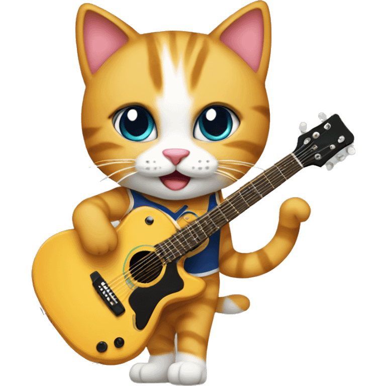 cheerleader cat with a guitar emoji