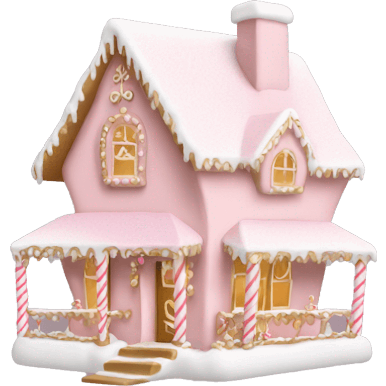 light pink and gold and white gingerbread house emoji