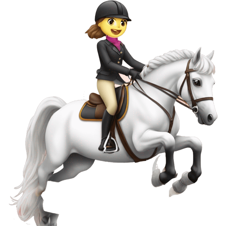 Girl riding fleabitten showjumping pony emoji