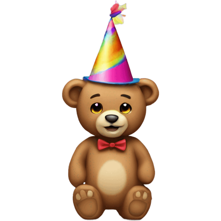 Teddy bear wearing a party hat and blower emoji