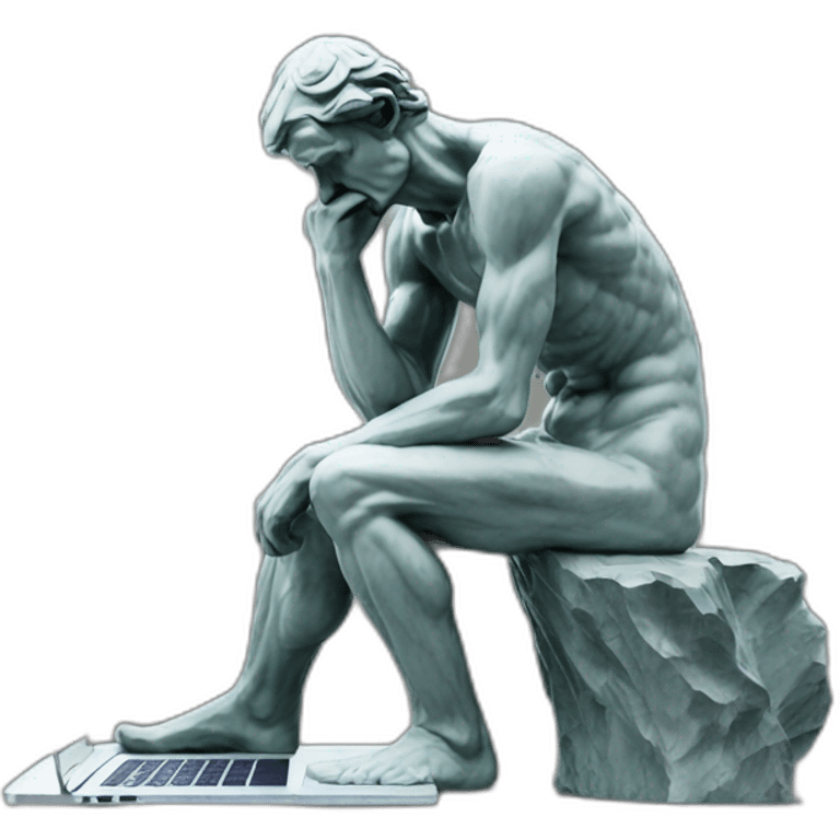 Rodin’s thinker at a laptop emoji