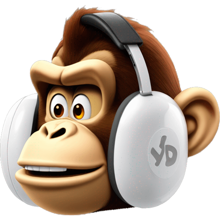 Donkey kong les yeux fatigué avec un casque AirPods Max sur la tête emoji