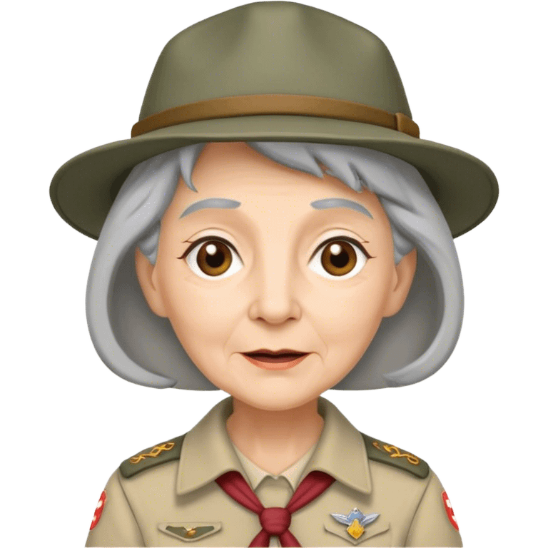 Old woman scout with grey hair and scout hat emoji