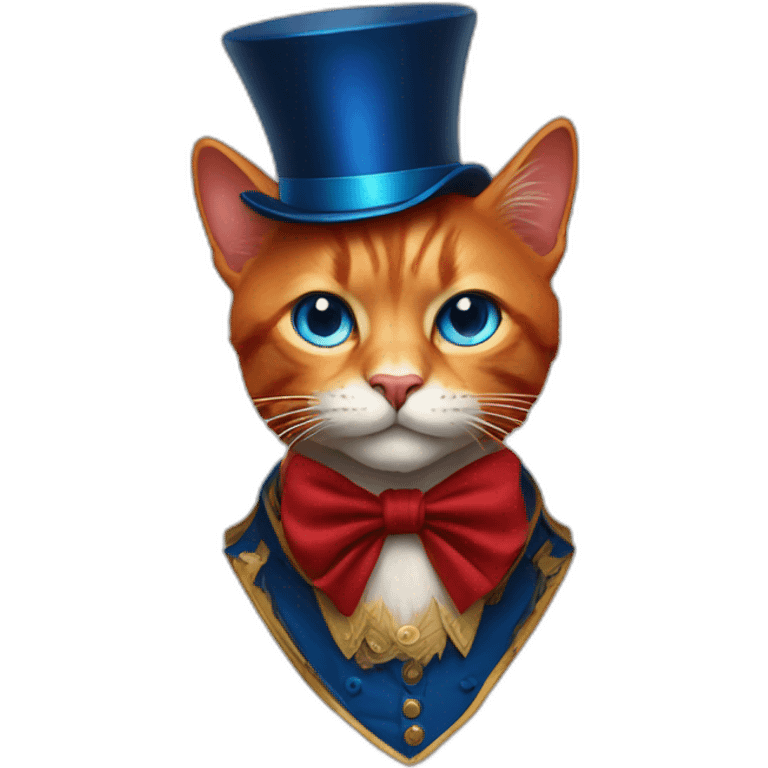 blood red cat with red and gold top hat and blue eyes emoji