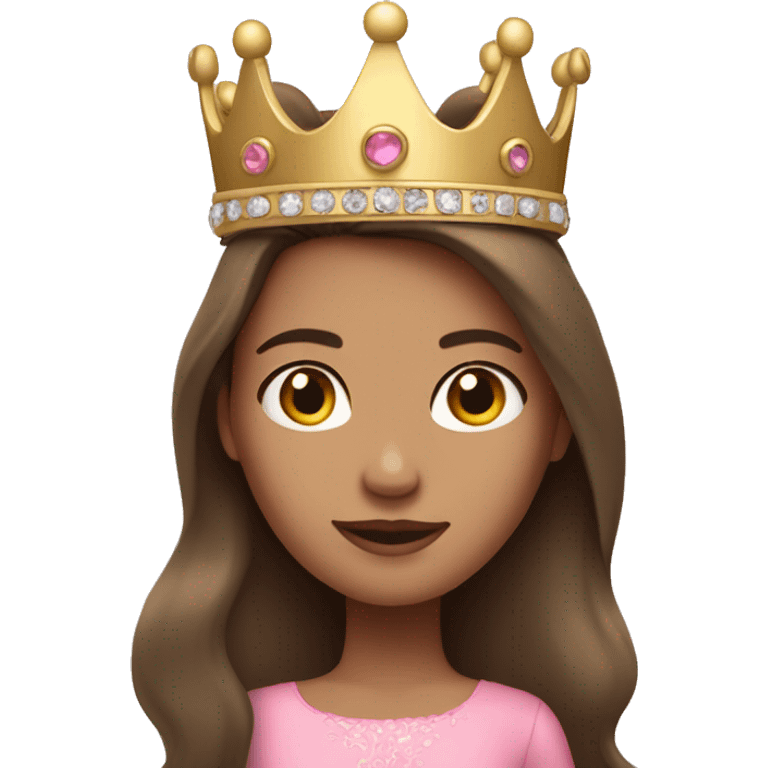 long brunette hair girl light skin with brown eyes wearing pink dress and crown  emoji