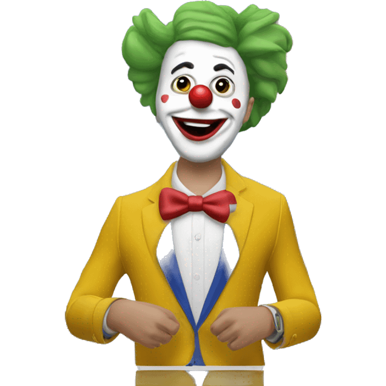 Create an image of an ABC News reporter dressed as a silly clown in a ABC News studio emoji