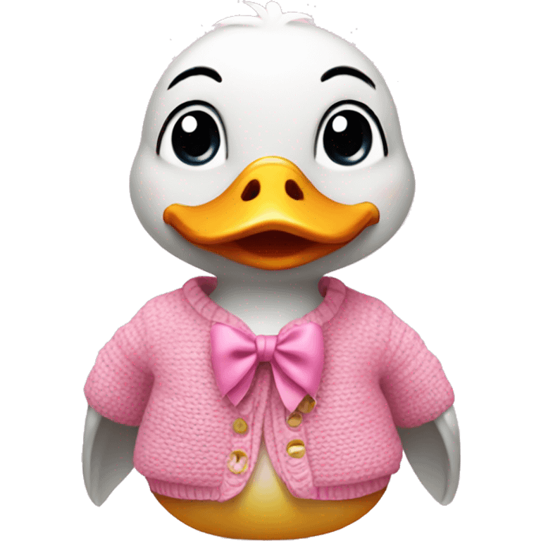 Duck is wearing pink sweater and cute bow emoji